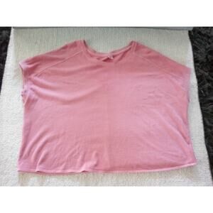 Old Navy Large Boxy Pink Round Neck Cotton Blend Cap Sleeve Crop Top Sweatshirt